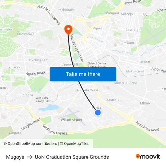 Mugoya to UoN Graduation Square Grounds map