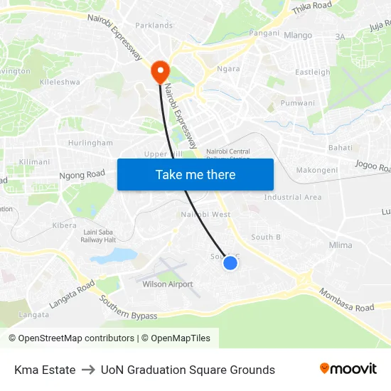 Kma Estate to UoN Graduation Square Grounds map