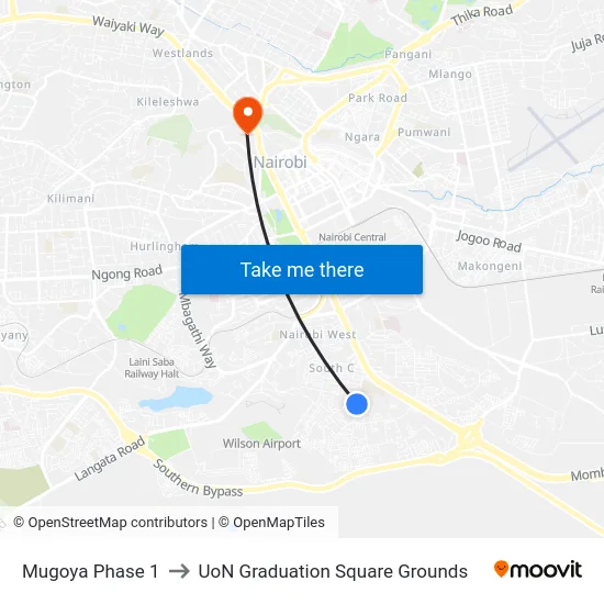 Mugoya Phase 1 to UoN Graduation Square Grounds map