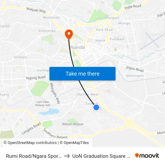 Rumi Road/Ngara Sports Club to UoN Graduation Square Grounds map