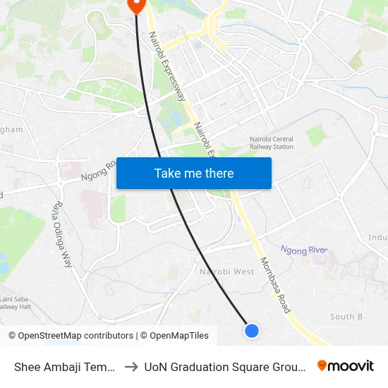 Shee Ambaji Temple to UoN Graduation Square Grounds map