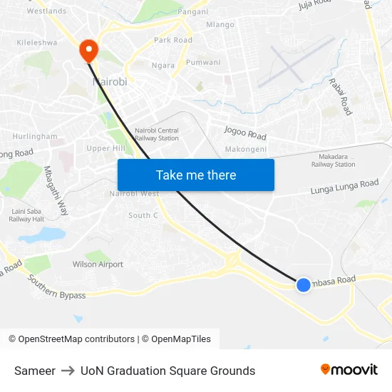 Sameer to UoN Graduation Square Grounds map