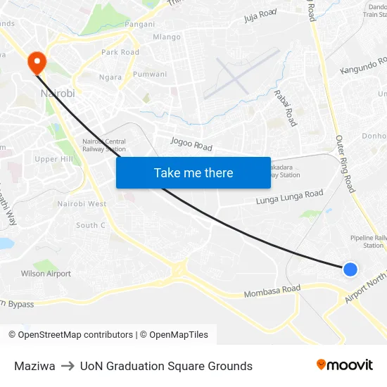 Maziwa to UoN Graduation Square Grounds map