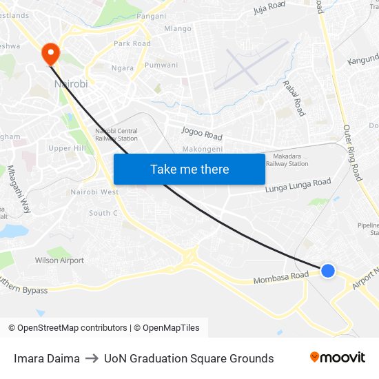 Imara Daima to UoN Graduation Square Grounds map