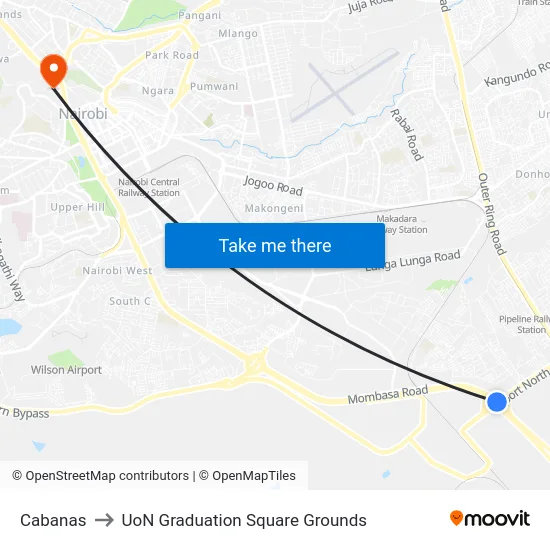 Cabanas to UoN Graduation Square Grounds map