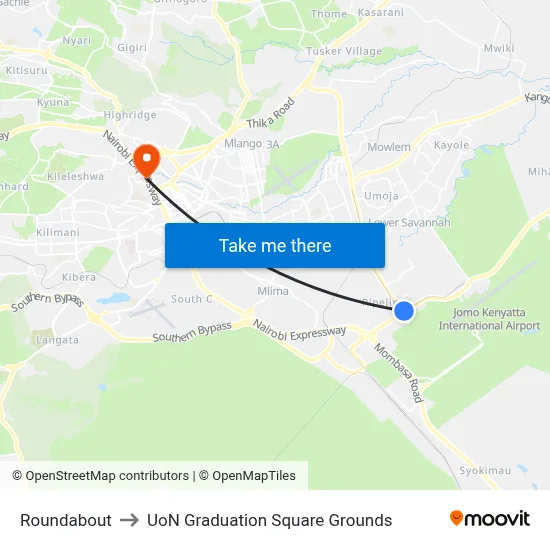 Roundabout to UoN Graduation Square Grounds map