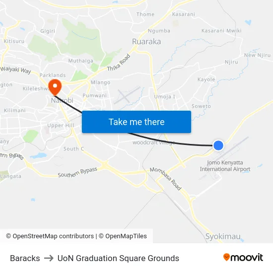 Baracks to UoN Graduation Square Grounds map