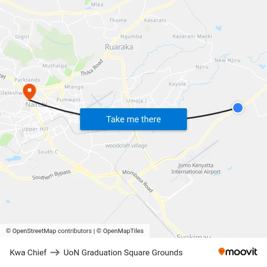Kwa Chief to UoN Graduation Square Grounds map