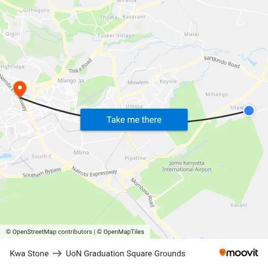 Kwa Stone to UoN Graduation Square Grounds map
