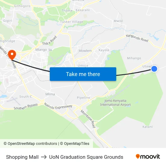 Shopping Mall to UoN Graduation Square Grounds map
