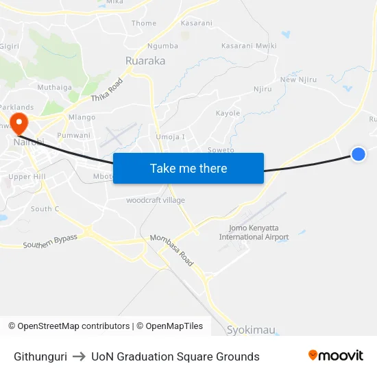 Githunguri to UoN Graduation Square Grounds map
