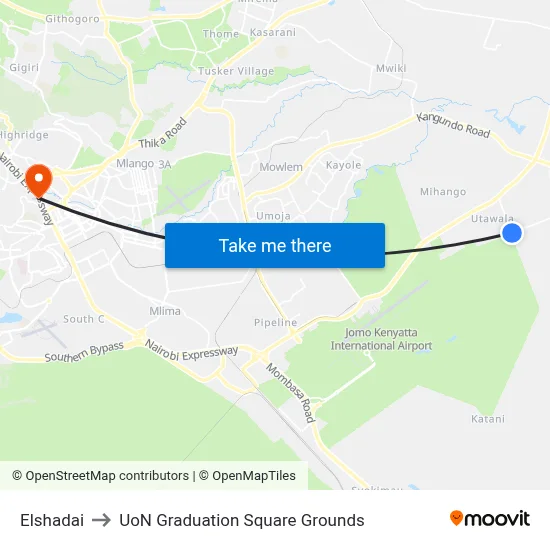 Elshadai to UoN Graduation Square Grounds map