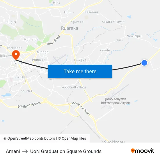 Amani to UoN Graduation Square Grounds map
