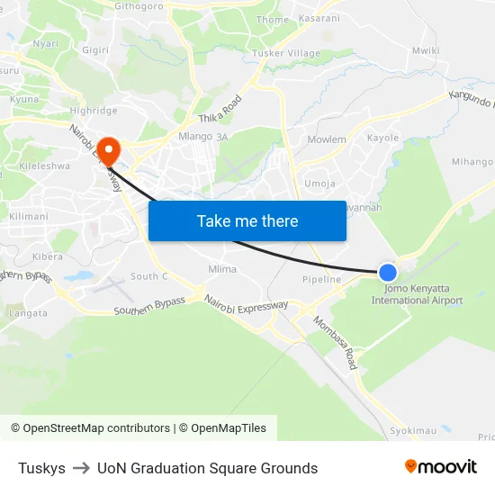 Tuskys to UoN Graduation Square Grounds map