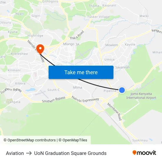 Aviation to UoN Graduation Square Grounds map