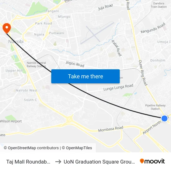 Taj Mall Roundabout to UoN Graduation Square Grounds map