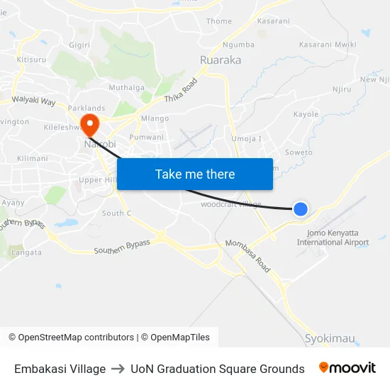 Embakasi Village to UoN Graduation Square Grounds map