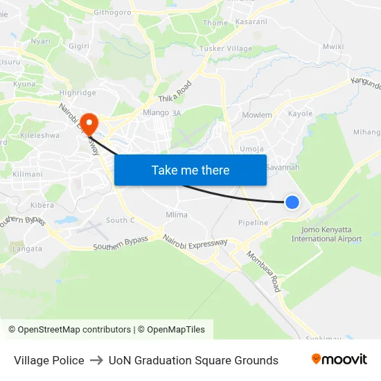 Village Police to UoN Graduation Square Grounds map