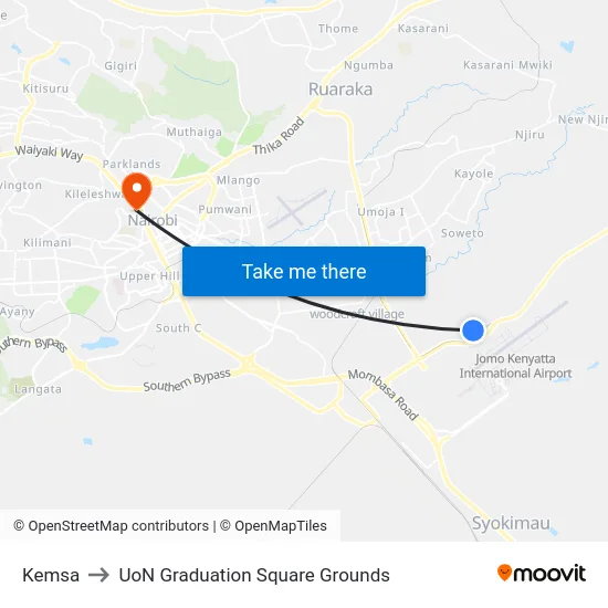 Kemsa to UoN Graduation Square Grounds map