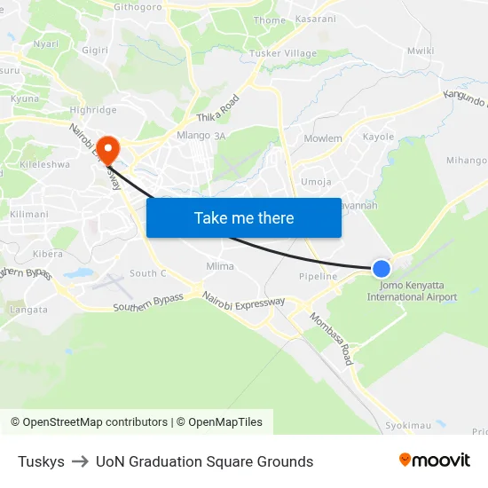 Tuskys to UoN Graduation Square Grounds map