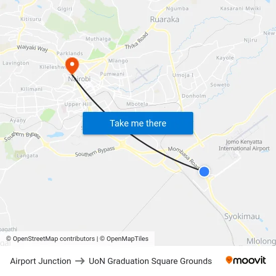 Airport Junction to UoN Graduation Square Grounds map