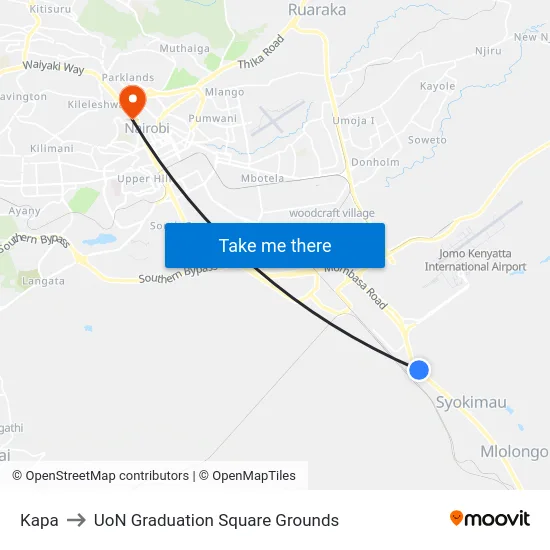 Kapa to UoN Graduation Square Grounds map