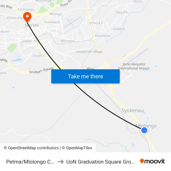 Petma/Mlolongo Chini to UoN Graduation Square Grounds map