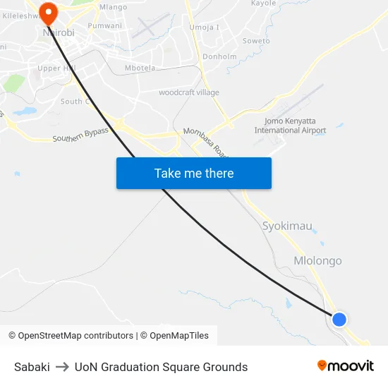 Sabaki to UoN Graduation Square Grounds map