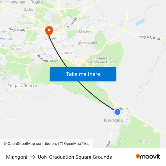 Mlangoni to UoN Graduation Square Grounds map