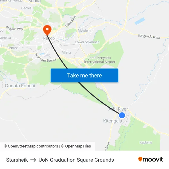 Starsheik to UoN Graduation Square Grounds map