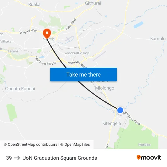 39 to UoN Graduation Square Grounds map