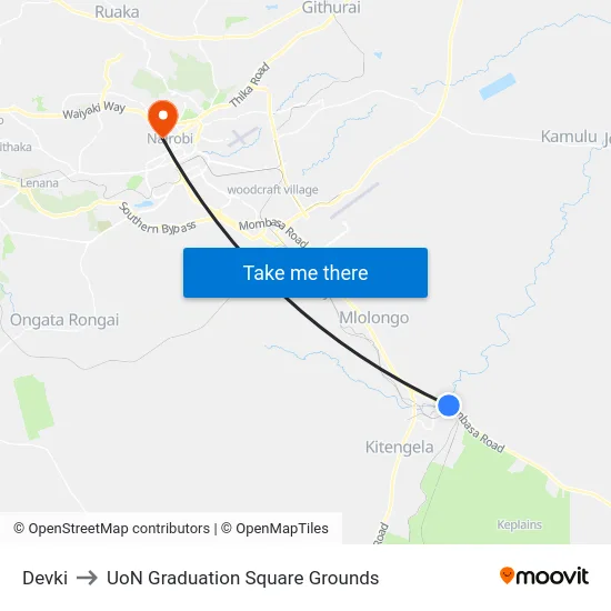 Devki to UoN Graduation Square Grounds map