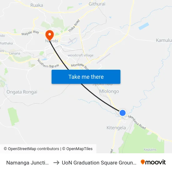 Namanga Junction to UoN Graduation Square Grounds map