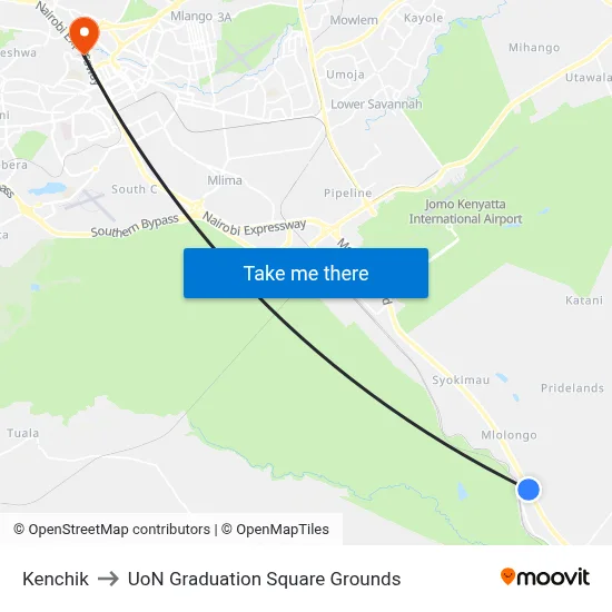 Kenchik to UoN Graduation Square Grounds map