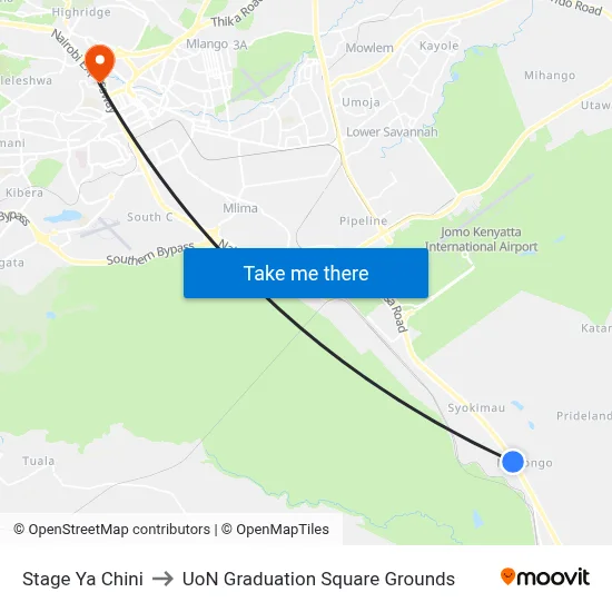 Stage  Ya Chini to UoN Graduation Square Grounds map