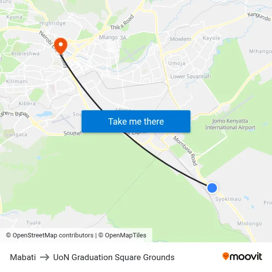 Mabati to UoN Graduation Square Grounds map