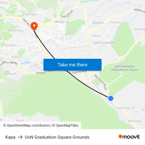 Kapa to UoN Graduation Square Grounds map