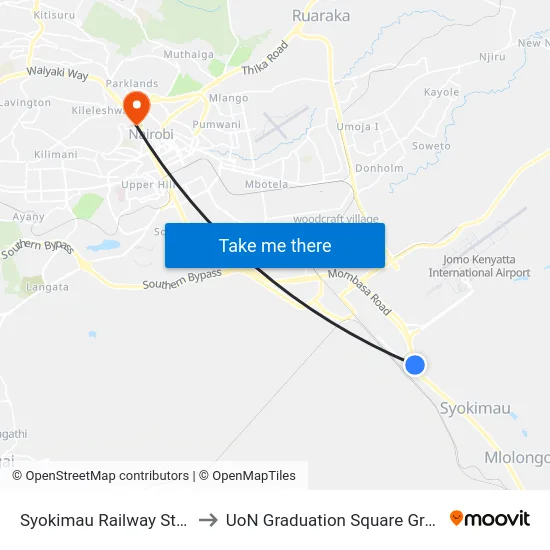 Syokimau Railway Station to UoN Graduation Square Grounds map