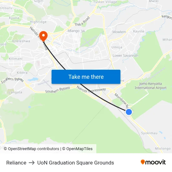 Reliance to UoN Graduation Square Grounds map