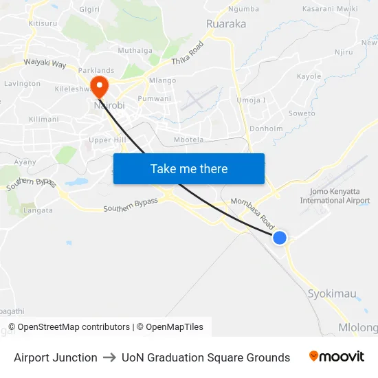 Airport Junction to UoN Graduation Square Grounds map