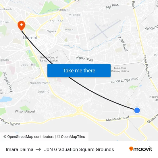 Imara Daima to UoN Graduation Square Grounds map
