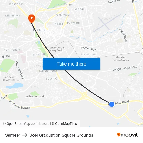 Sameer to UoN Graduation Square Grounds map