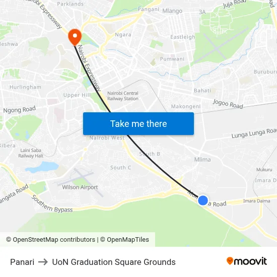 Panari to UoN Graduation Square Grounds map