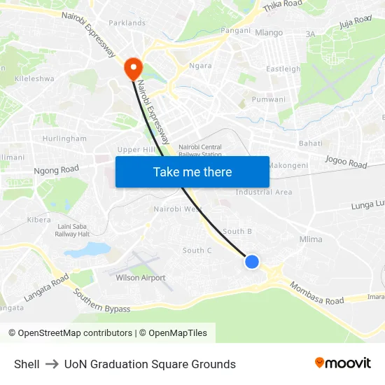 Shell to UoN Graduation Square Grounds map