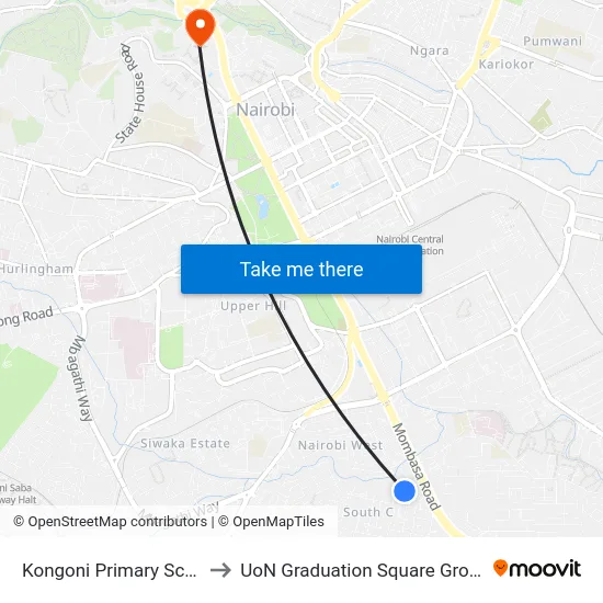 Kongoni Primary School to UoN Graduation Square Grounds map