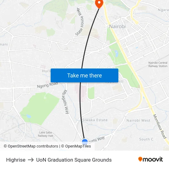 Highrise to UoN Graduation Square Grounds map