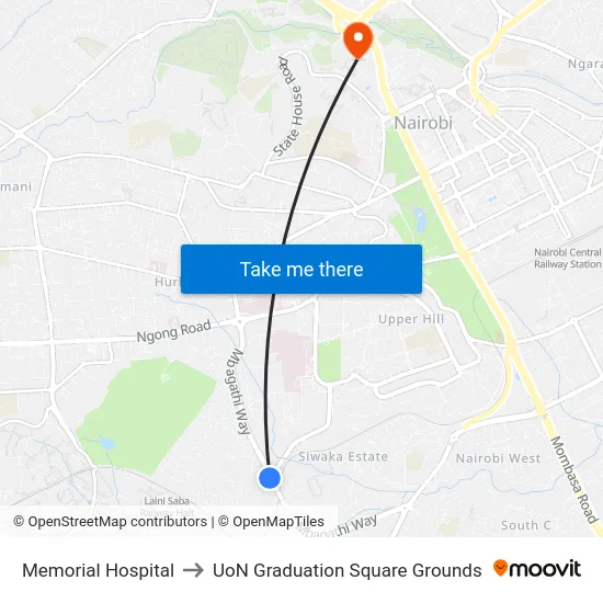 Memorial Hospital to UoN Graduation Square Grounds map