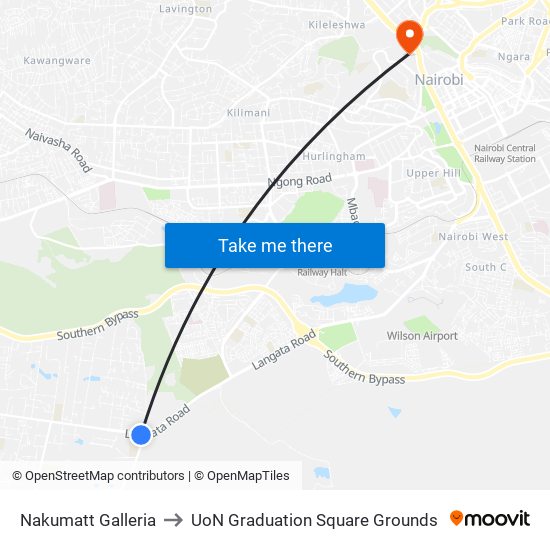 Nakumatt Galleria to UoN Graduation Square Grounds map