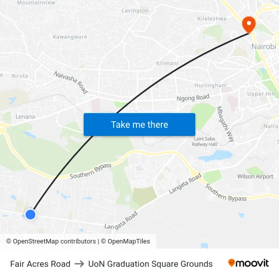 Fair Acres Road to UoN Graduation Square Grounds map