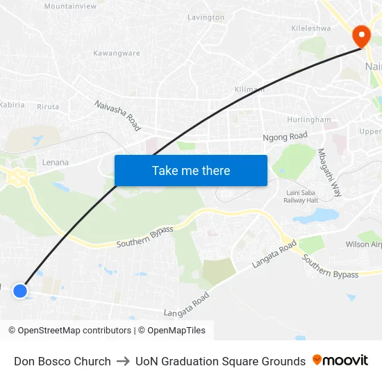 Don Bosco Church to UoN Graduation Square Grounds map